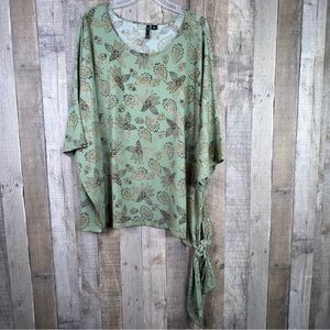 New Directions Curvy 3X Oversized Light Olive Green Top w/Metallic Gold …